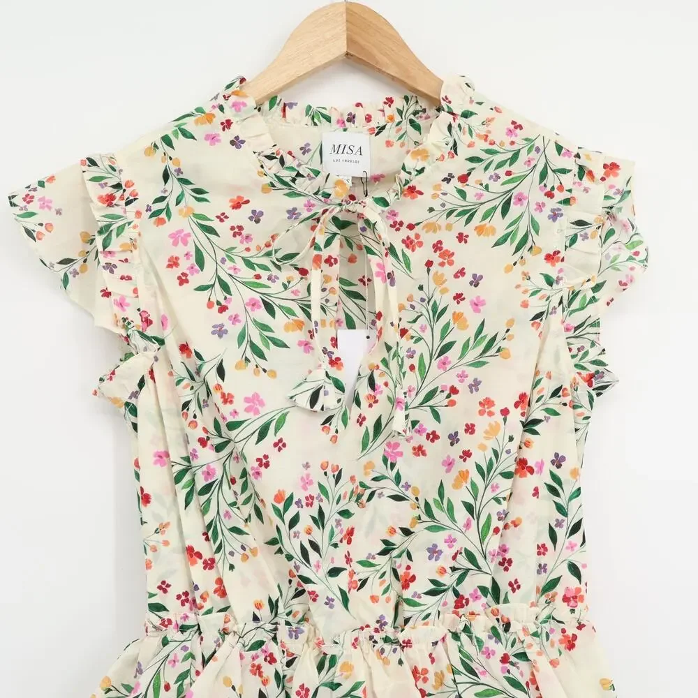 MISA Los Angeles Iliana Spring Ditsy Ruffled Mini Cotton Dress Sz XS NEW - Picture 3 of 8